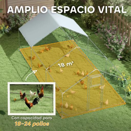 Gallinero Metálico de Exterior de 3x6m con Percha Multiusos Comedero Colgante Tipo Brocheta y Lona Protectora Resistente [7]