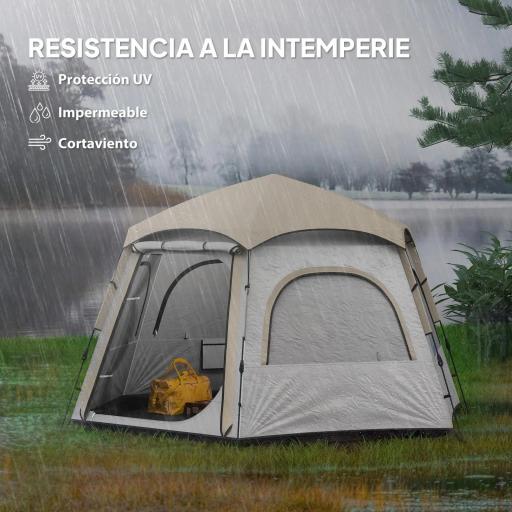 Tienda de Campaña para 4 Personas con Fácil Montaje Protección UV y Bolsa de Transporte 280x240x155 cm Blanco y Beige [3]