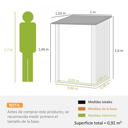 Caseta de Jardín Metálica 0,92 m² 100x103x160 cm con 1 Puerta y Cerradura para Almacenamiento de Herramientas Marrón [1]
