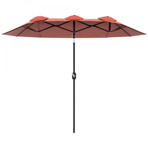 Sombrilla Doble de Jardín 295x152x222 cm con Inclinación de 45° y Manivela Manual para Terraza Balcón Piscina Rojo [9]