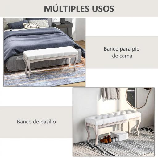 Banco para Pie de Cama con Pies de Madera y Asiento Acolchado Carga 120 kg para Entrada Pasillo 110x37x49 cm Crema [3]
