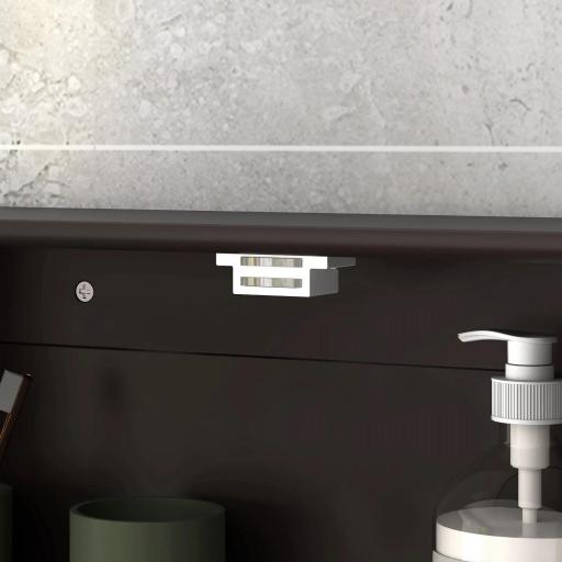 Armario de Baño con Espejo Armario de Pared con 2 Puertas Estante Abierto Estante Ajustable 56x13x58cm Marrón Oscuro [3]