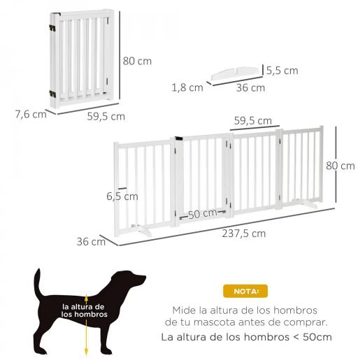 Barrera de Seguridad para Perros Plegable con Puerta y Cierre de Seguridad para Pasillos y Puertas 237,5x36x80 cm Blanco [1]