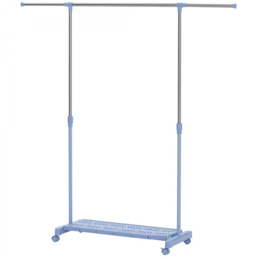 Tendedero Extensible con Ruedas con Barra de Acero Inoxidable y Estante para Zapatos 159x42x168 cm Azul y Plata [7]