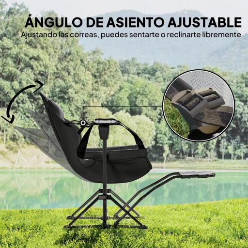 2 Mecedora Jardín Exterior con Reposapiés Reposacabezas Portavasos Bolsillos y Bolsa de Transporte Carga 120 kg Negro [2]