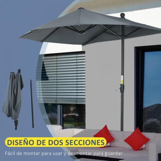 Parasol de Terraza 200x190x240 cm con Manivela Poste de Acero y Base Cruzada Anti-UV para Terraza Balcón Gris [4]