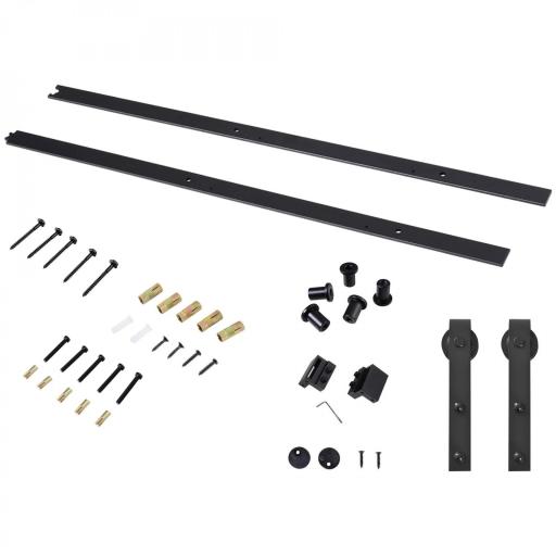 Herraje Puerta Corredera 200 cm Kit de Riel Adecuado para 1 Puerta Granja de Madera de 100 cm de Ancho Acero de Carbono Carga Máx. 90 kg [7]