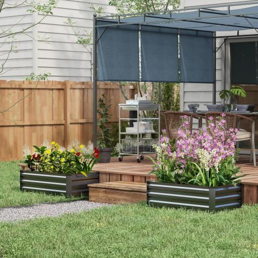 Set de 2 Jardineras de Exterior de Acero Rectangulares para Cultivos Plantas Flores para Patio 100x60x30 cm Gris Oscuro