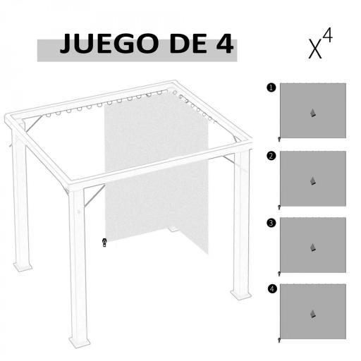 4 Paredes Laterales para Cenador 302x205 cm con 40 Ganchos y Anillos en C para Pérgola Gazebo Gris Claro [2]