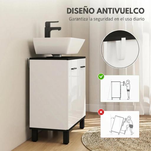 Mueble Bajo Lavabo con 2 Puertas y Estante Ajustable para Lavabo con o sin Pedestal 60x34x70 cm Blanco Brillo [5]