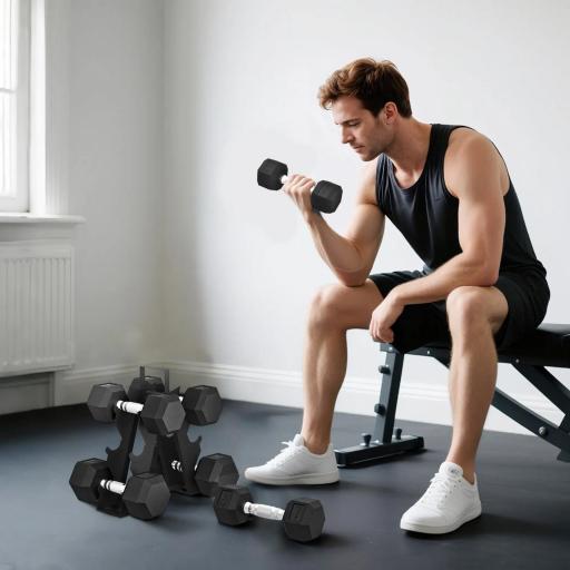 Juego de Mancuernas 2x4kg 2x6kg 2x8kg con Soporte de Almacenamiento para Ejercicio Entrenamiento Negro [0]