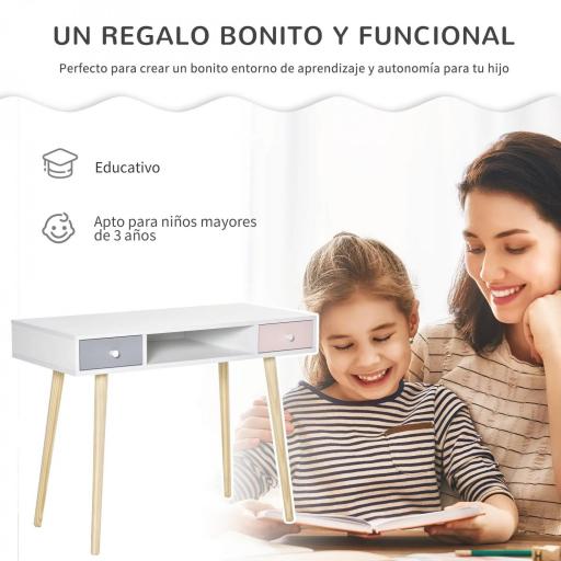 Mesa de Escritorio Infantil Mesa Consola con 1 Compartimento Abierto y 2 Cajones Estilo Nórdico para Estudio Entrada Dormitorio 100x48x76,5 cm Multicolor [3]
