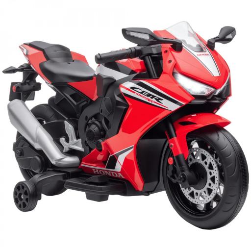 Moto Eléctrica con Licencia HONDA para 3-5 Años con Faros Bocina Música y Ruedas Auxiliares 90x44x52 cm Rojo [9]
