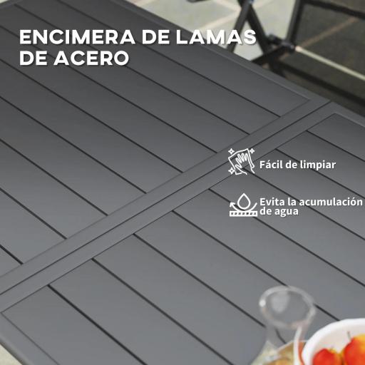 Mesa de Jardín Exterior de Acero con Diseño en Lamas Resistente a la Intemperie Fácil de Limpiar 150x80x74 cm Gris [3]