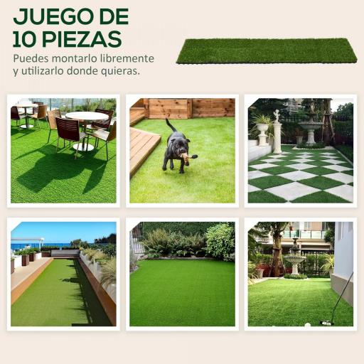 Césped Sintético de 10 Piezas Alfombra Césped Artificial 30x30 cm con Altura de Hierba 25 mm y Anti-UV Verde Oscuro [3]