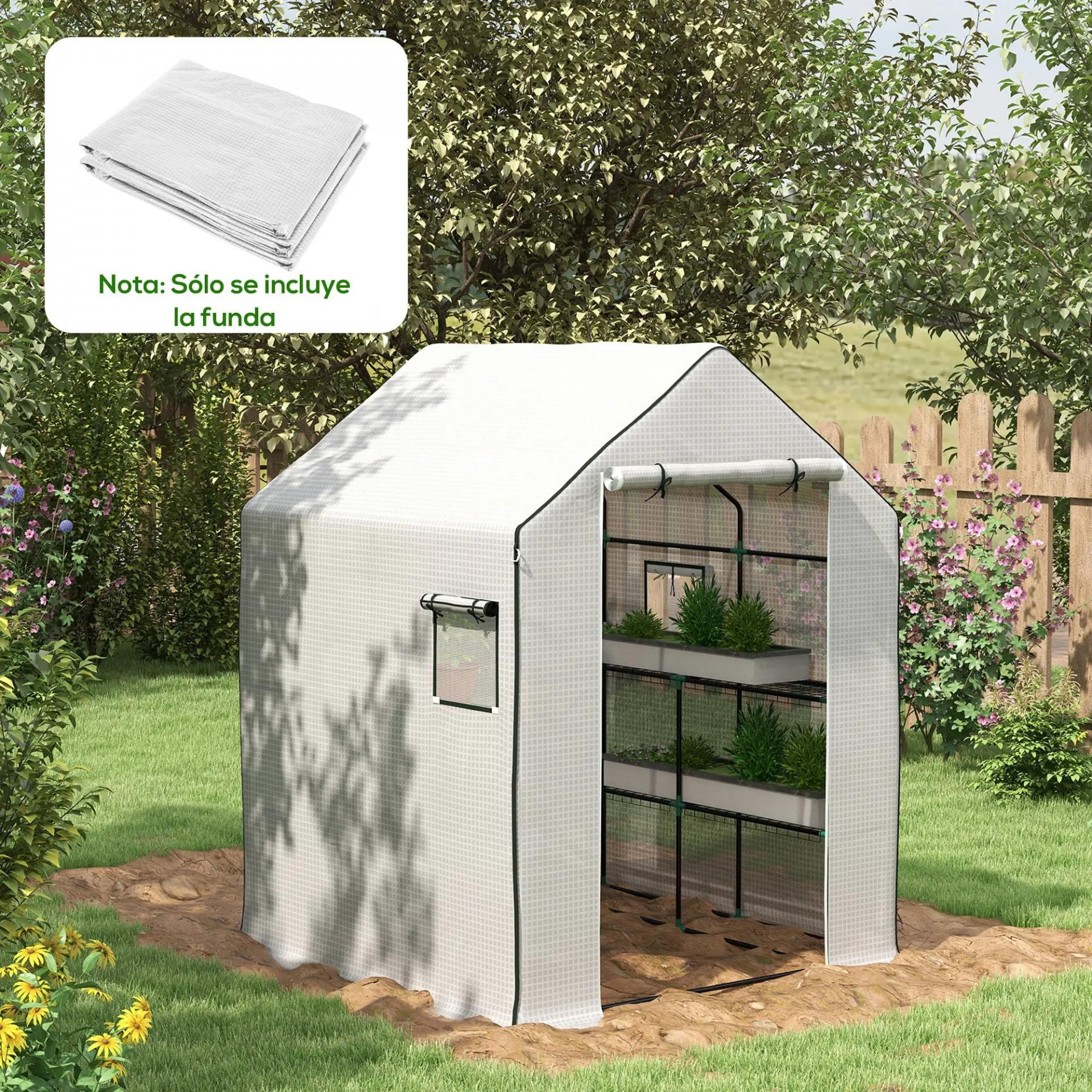 Cubierta de Repuesto para Invernadero 140x143x190cm con Ventana Puerta Enrollable Anti-UV para Plantas Jardín Blanco