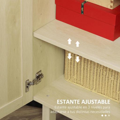 Aparador 3 Puertas de Rejilla de Ratán con Estantes Ajustables para Comedor Entrada Dormitorio Natural 136x41x70 cm [7]