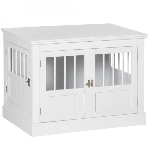 Jaula para Perros Pequeños Mesa Auxiliar Moderna con 3 Puertas Francés con Cierre Magnético 78x53x59,3 cm Blanco [8]