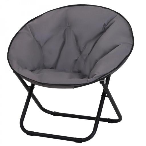 Silla de Platillo Plegable Silla de Luna con Asiento de Tela Oxford y Patas de Metal Carga 120 kg 80x80x75 cm Gris [8]