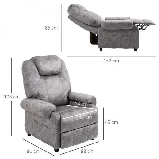 Sillón Relax Reclinable Manual hasta 135º con Reposabrazos Reposapiés Acolchado Grueso Gris [1]