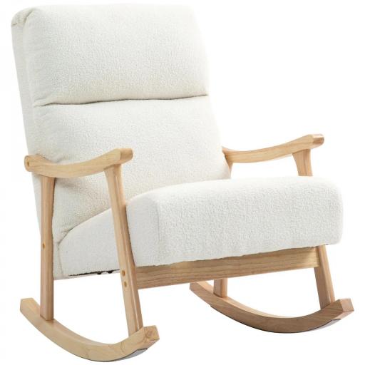 Silla Mecedora de Borreguito con Patas y Reposabrazos de Madera de Caucho Mecedora para Lactancia Carga 120 kg Crema [10]