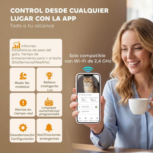 Arenero Gatos Autolimpiable 72L Extragrande Control por APP Control de Olores y Ruido Sensores de Seguridad Alfombrilla [3]