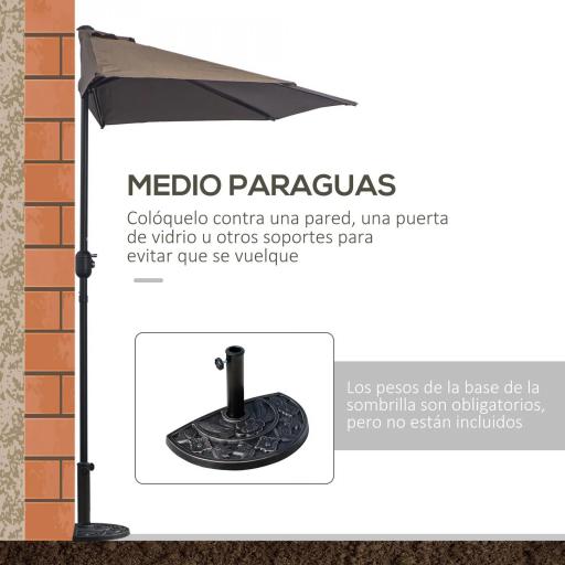 Sombrilla 269x138x236 cm Parasol de Jardín con Manivela y Forma Semicircular Tela Poliéster 180 g/m² para Exterior Terraza Patio Piscina Café [4]