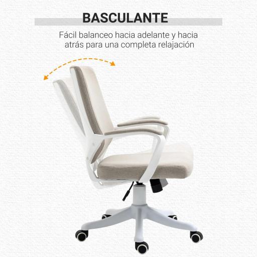 Silla de Escritorio Giratoria Silla de Oficina Basculante con Reposabrazos y Altura Ajustable 62x69x92-100 cm Beige [4]