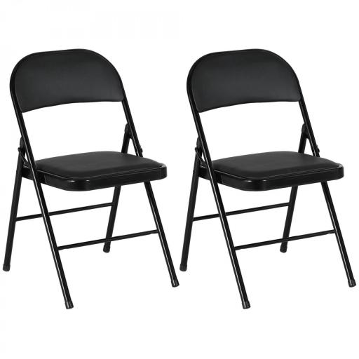 Juego de 2 Sillas Abatibles con Respaldo y Estructura de Acero para Oficina Estudio 45x46x78 cm Negro [8]