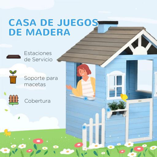 Casita Infantil de Madera Casa de Juegos Exterior para Niños de 3-7 Años 51x112,5x142 cm Azul [5]