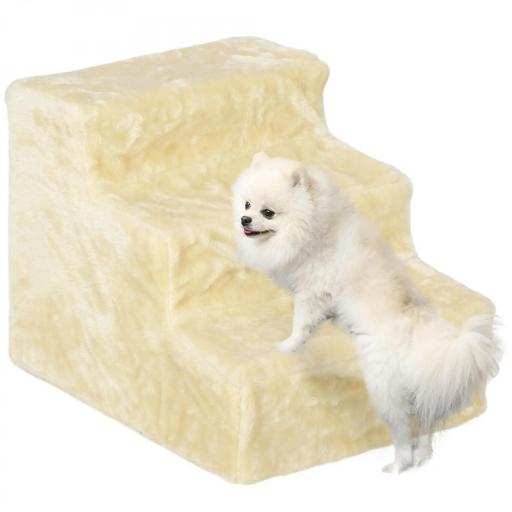 Escalera para Perros de 3 Peldaños con Funda Extraíble y Lavable Rampa para Perros para Cama Sofá 46x35x35 cm Beige [9]