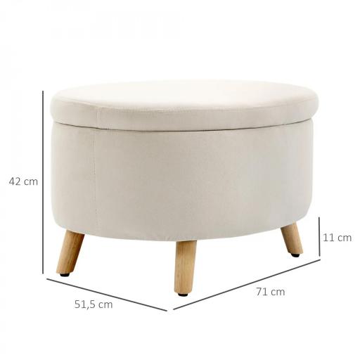 Puff Almacenaje Ovalado, Banco Almacenaje, 71x51,5x42 cm, Tapizado en Terciopelo, con Patas de Madera Maciza, Carga 120 kg, para Sala de Estar, Dormitorio, Entrada, Beige  [1]
