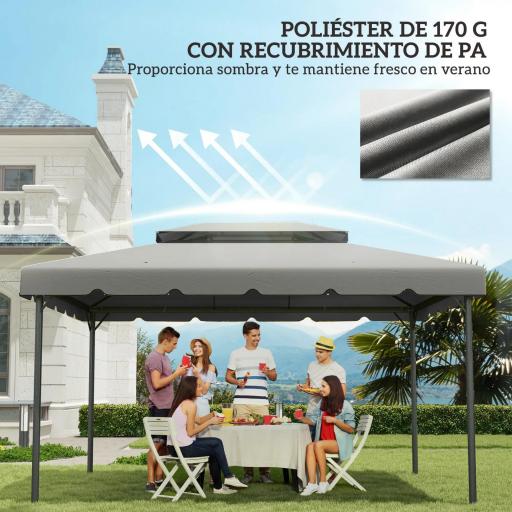 Toldo de Recambio para Cenador 4x3 m con Techo Doble Orificios de Drenaje Solo Toldo NO Incluye Marco Gris Claro [4]