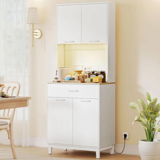 Alacena de Cocina con Luces LED Estación de Carga 4 Puertas Cajón Encimera Abierta 71x40x180 cm Blanco [8]