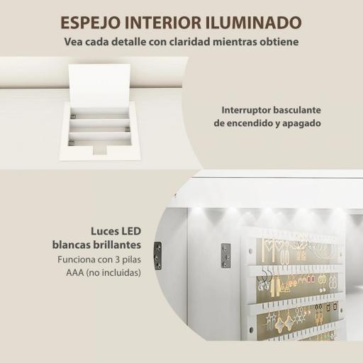 Espejo Joyero con Luz LED Montado en la Pared o en la Puerta con Cerradura Espejo Entero 2 Cajones Blanco [3]