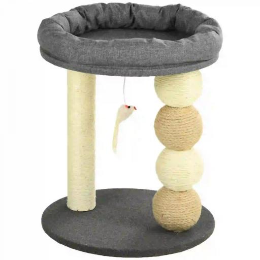 Árbol Rascador para Gatos Pequeño Torre para Gatos con Nido 4 Bolas y Poste de Sisal Carga 15 kg Ø40x48 cm Gris y Beige [8]