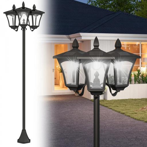 Farola Solar de Jardín con 3 Luces LED Impermeable IP44 Sensor de Noche Farol de Exterior 51,5x47x182,5cm Negro [8]