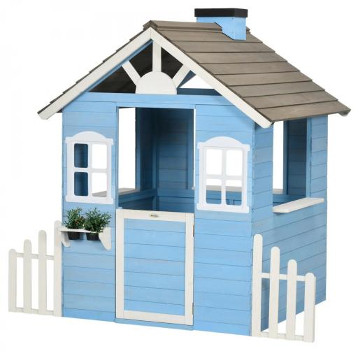 Casita Infantil de Madera Casa de Juegos Exterior para Niños de 3-7 Años 51x112,5x142 cm Azul [9]