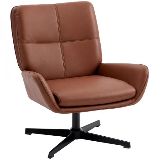 Butaca de Salón Tapizado en PU Sillón Lectura con Asiento Acolchado Reposabrazos Patas Metálicas Marrón [9]