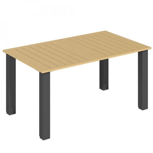 Mesa de Jardín Rectangular de Acero 150x90x73 cm para 6 Personas con Orificio para Sombrilla Diseño con Lamas Marrón [8]