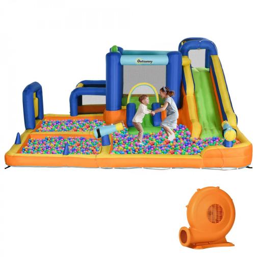 Castillo Hinchable Infantil con Tobogán Piscina Muro de Escalada Inflador y Bolsa de Transporte 430x420x200cm Multicolor [9]