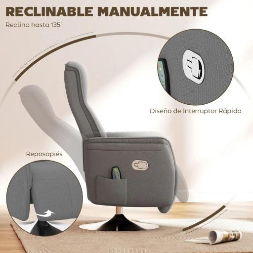 Sillón de Masaje Eléctrico con Reposapiés Sillón Relax Giratorio y Reclinable con Mando 68,5x77x117 cm Gris [5]