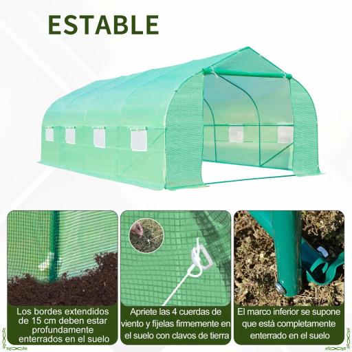 Invernadero Tipo Caseta de Jardín o Terraza 6x3x2 m para Cultivo de Plantas y Semillas Color Verde [5]