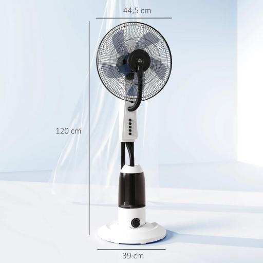 Ventilador Nebulizador Oscilante 90 W Tanque 2,8L 3 Velocidades 5 Aspas y Ruedas Ø44,5x120 cm Blanco [1]