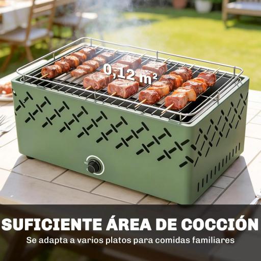 Barbacoa de Carbón 45,5x29x21 cm con Ventilador Integrado Temperatura Ajustable y Bandeja de Carbón Verde Claro [1]