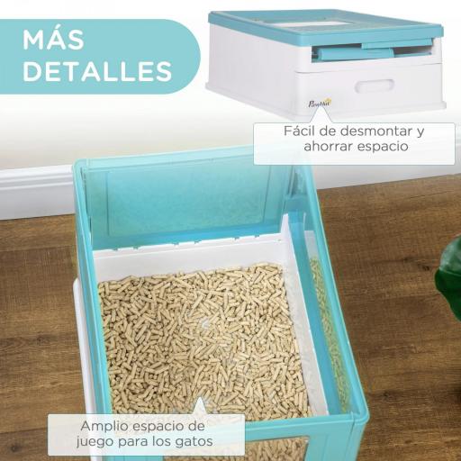 Arenero Cubierto para Gatos Arenero Cerrado y Plegable para Gatos con Bandeja Extraíble y Pala 47,5x35,5x36,7 cm Azul [3]