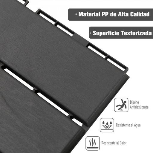 Set de 9 Baldosas Cuadradas de 30x30 cm con Área de 0,81 m² Losetas Sistema de Clic para Balcón Terraza Jardín Negro [2]