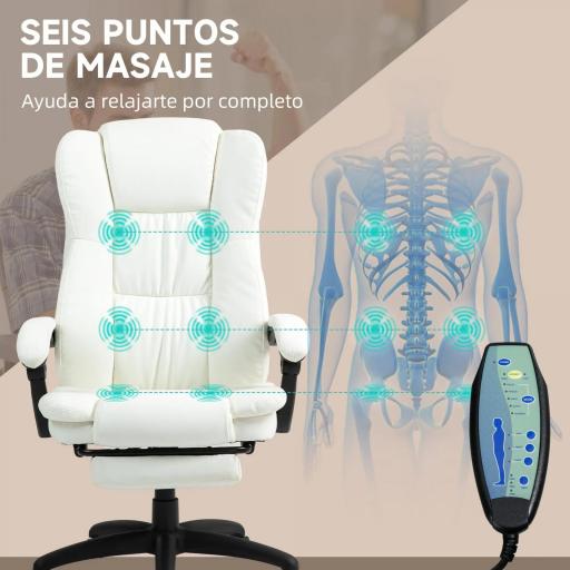 Silla de Masaje Reclinable con Altura Ajustable Reposapiés Retráctil y Control Remoto 68,5x68,5x113-121 cm Crema [4]