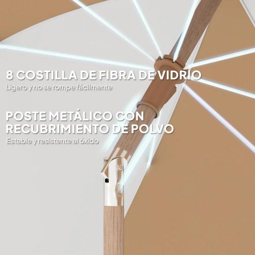 Sombrilla de Playa con Flecos Ø175 cm Sombrilla de Terraza Exterior con Altura Ajustable Inclinación 30° Blanco y Beige [5]