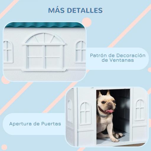 Casa para Perros con Imitación de Ventana y Tejas para Perros Medianos 65x75,7x63 cm Azul Verdoso y Blanco [4]